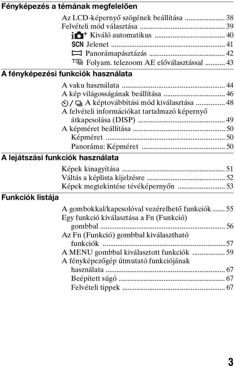 .. 48 A felvételi információkat tartalmazó képernyő átkapcsolása (DISP)... 49 A képméret beállítása... 50 Képméret... 50 Panoráma: Képméret... 50 A lejátszási funkciók használata Képek kinagyítása.