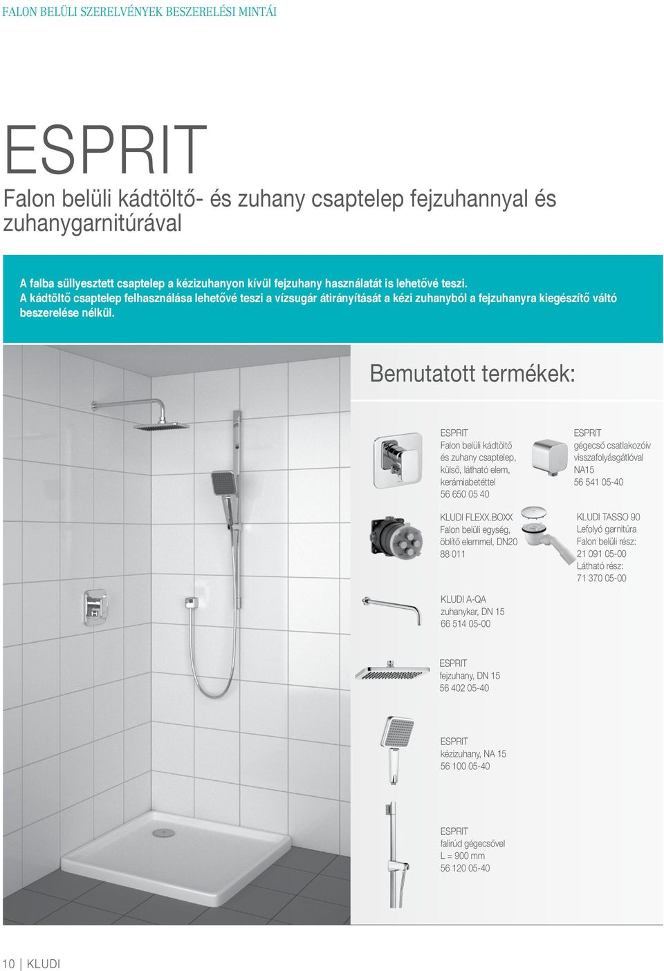 Bemutatott termékek: ESPRIT Falon belüli kádtöltő és zuhany csaptelep, külső, látható elem, kerámiabetéttel 56 650 05 40 KLUDI FLEXX.