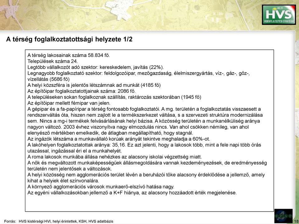 foglalkoztatottjainak száma: 2086 fő. A településeken sokan foglalkoznak szállítás, raktározás szektorában (1945 fő) Az építőipar mellett fémipar van jelen.