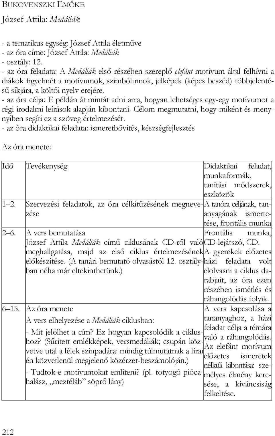 - az óra célja: E példán át mintát adni arra, hogyan lehetséges egy-egy motívumot a régi irodalmi leírások alapján kibontani.