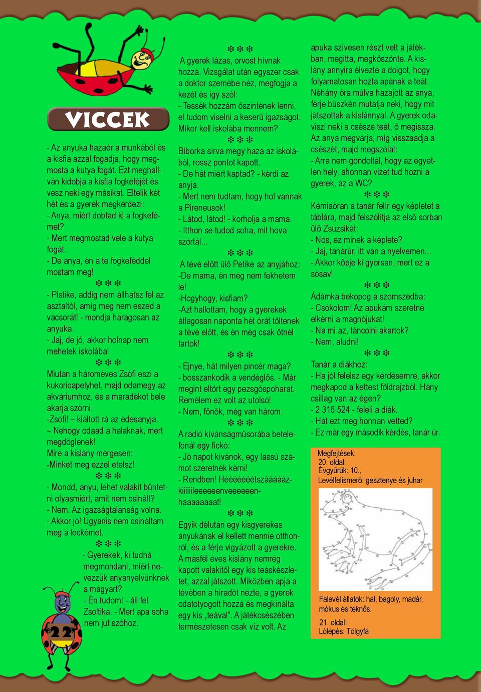 - Pistike, addig nem állhatsz fel az asztaltól, amíg meg nem eszed a vacsorát! - mondja haragosan az anyuka. - Jaj, de jó, akkor holnap nem mehetek iskolába!