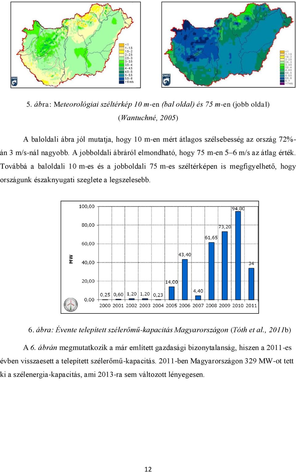 Továbbá a baloldali 10 m-es és a jobboldali 75 m-es széltérképen is megfigyelhető, hogy országunk északnyugati szeglete a legszelesebb. 6.