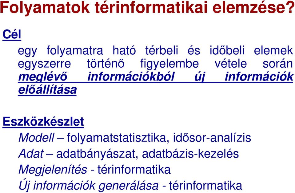 során meglévő információkból új információk előállítása Eszközkészlet Modell