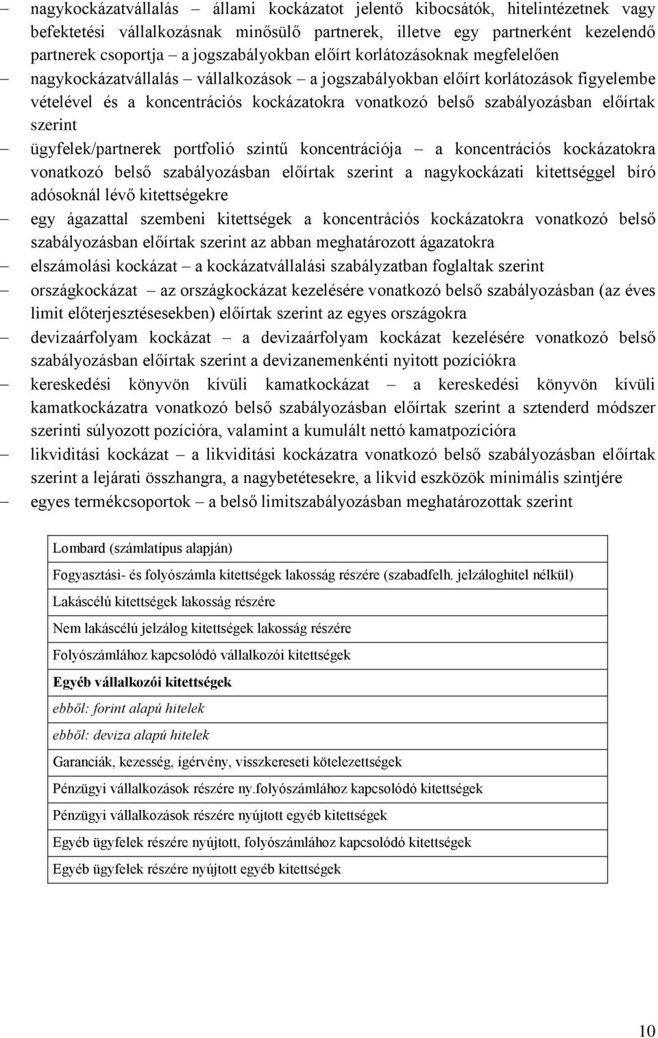 előírtak szerint ügyfelek/partnerek portfolió szintű koncentrációja a koncentrációs kockázatokra vonatkozó belső szabályozásban előírtak szerint a nagykockázati kitettséggel bíró adósoknál lévő