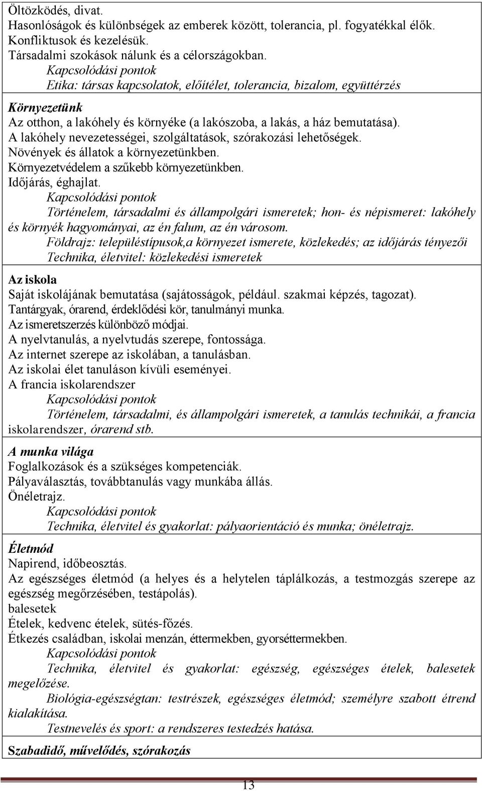 A lakóhely nevezetességei, szolgáltatások, szórakozási lehetőségek. Növények és állatok a környezetünkben. Környezetvédelem a szűkebb környezetünkben. Időjárás, éghajlat.