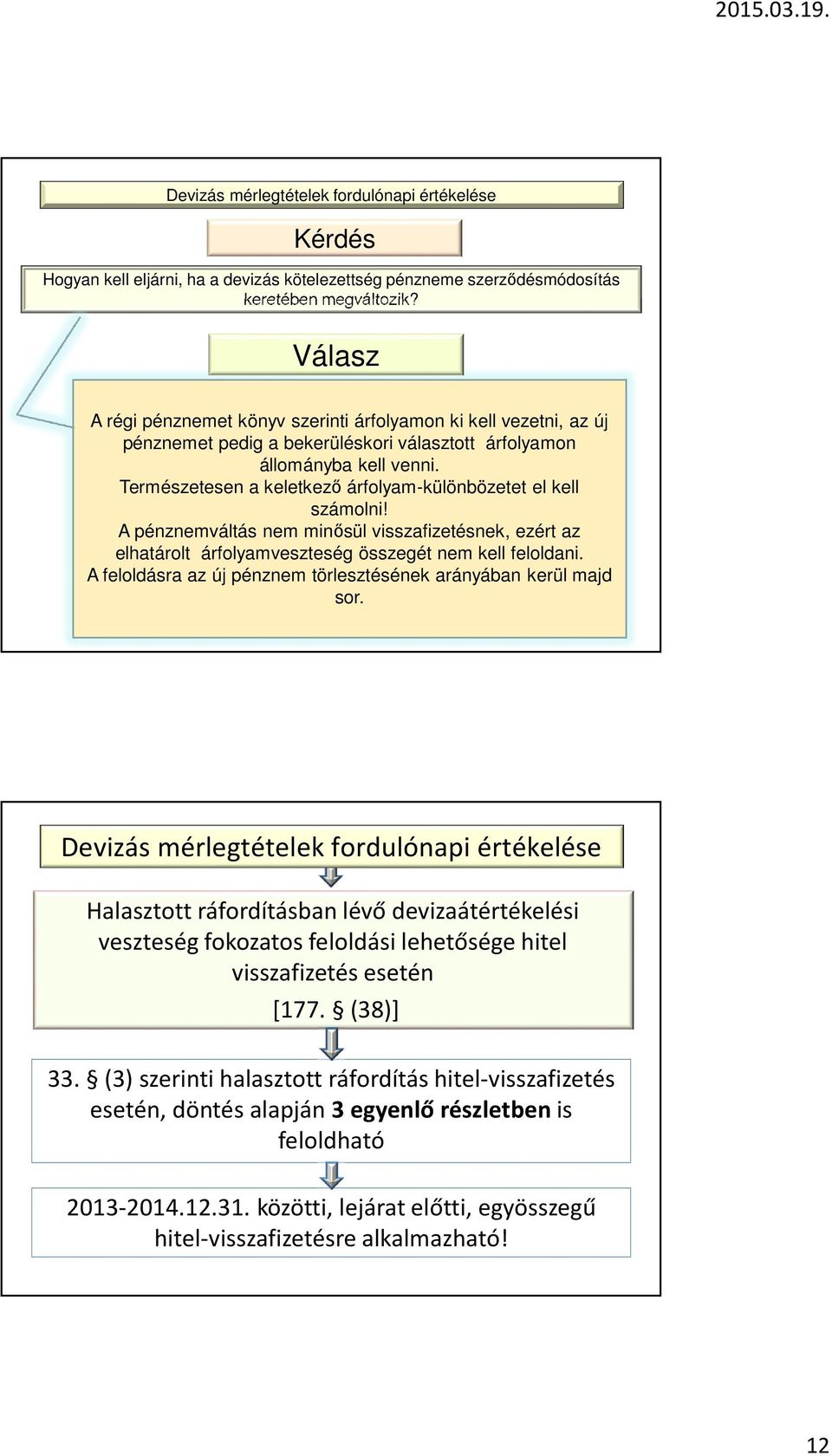 Természetesen a keletkező árfolyam-különbözetet el kell számolni! A pénznemváltás nem minősül visszafizetésnek, ezért az elhatárolt árfolyamveszteség összegét nem kell feloldani.