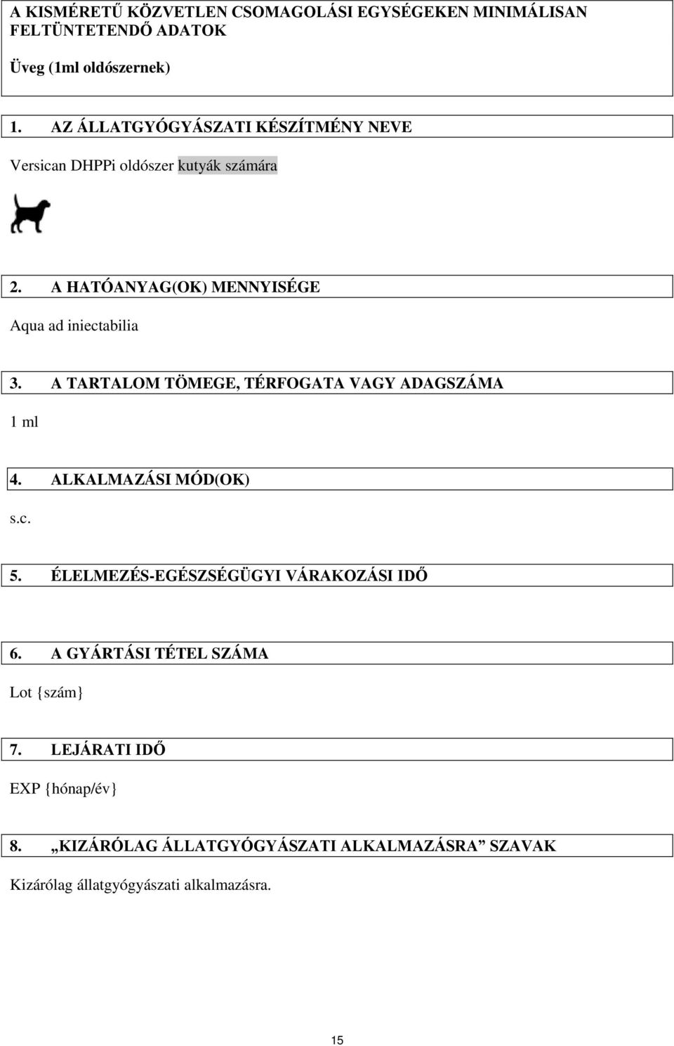 A TARTALOM TÖMEGE, TÉRFOGATA VAGY ADAGSZÁMA 1 ml 4. ALKALMAZÁSI MÓD(OK) s.c. 5. ÉLELMEZÉS-EGÉSZSÉGÜGYI VÁRAKOZÁSI IDŐ 6.