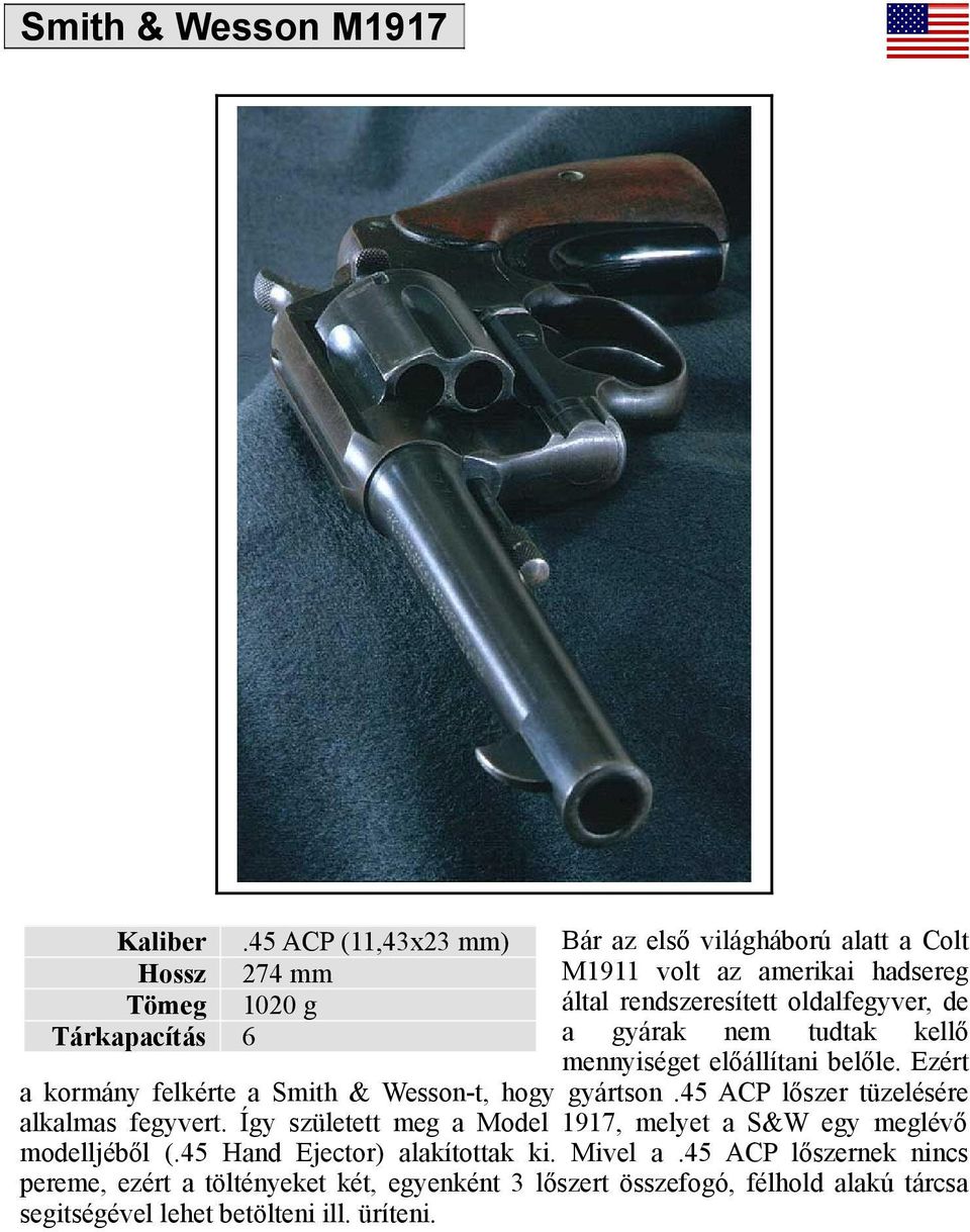 Így született meg a Model 1917, melyet a S&W egy meglévő modelljéből (.45 Hand Ejector) alakítottak ki. Mivel a.