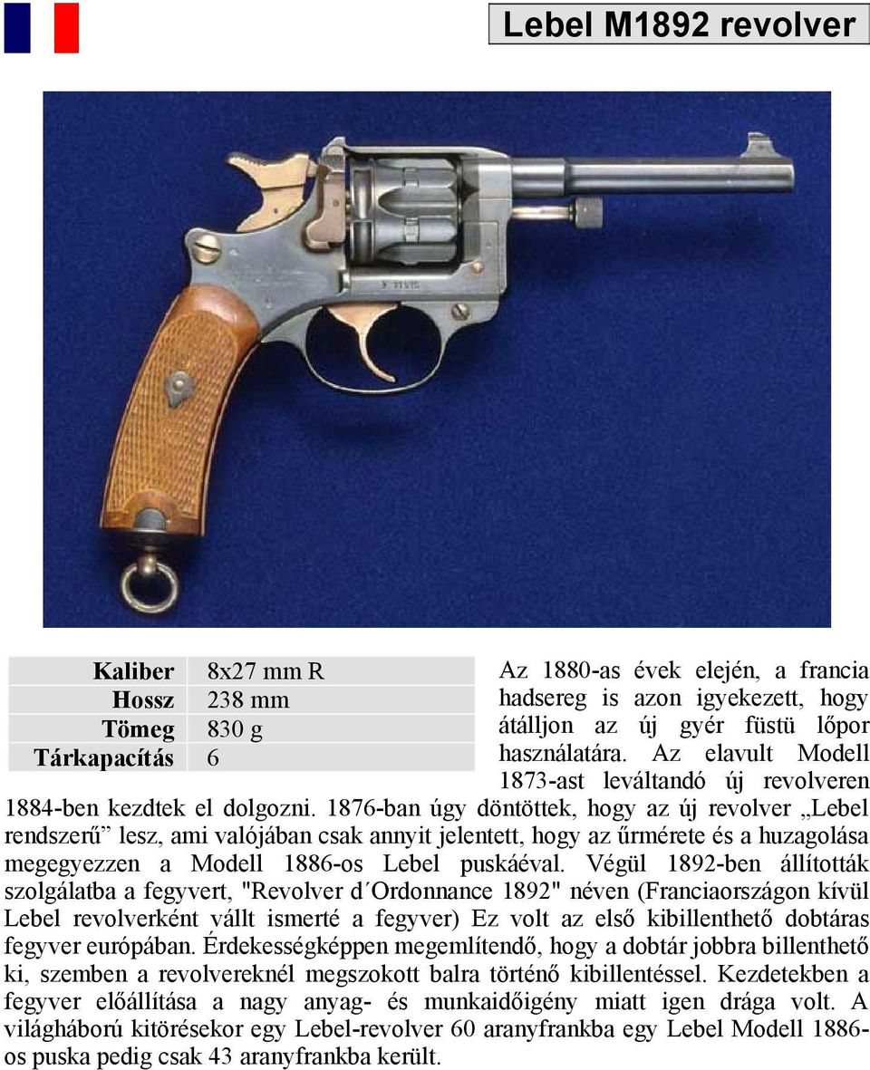 1876-ban úgy döntöttek, hogy az új revolver Lebel rendszerű lesz, ami valójában csak annyit jelentett, hogy az űrmérete és a huzagolása megegyezzen a Modell 1886-os Lebel puskáéval.