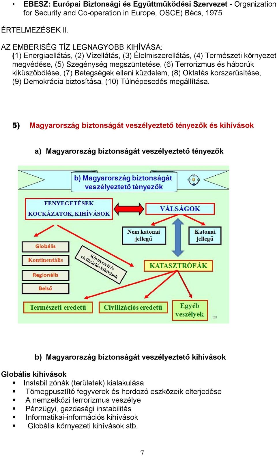 kiküszöbölése, (7) Betegségek elleni küzdelem, (8) Oktatás korszerűsítése, (9) Demokrácia biztosítása, (10) Túlnépesedés megállítása.