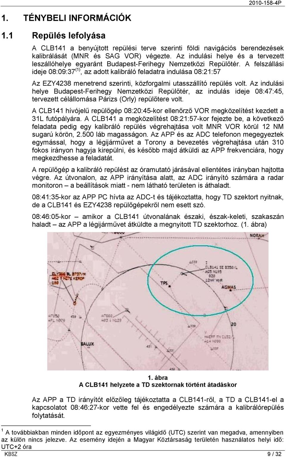 A felszállási ideje 08:09:37 (1), az adott kalibráló feladatra indulása 08:21:57 Az EZY4238 menetrend szerinti, közforgalmi utasszállító repülés volt.