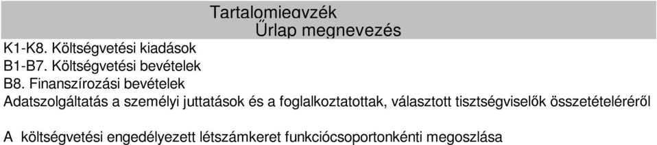 Finanszírozási bevételek Adatszolgáltatás a személyi juttatások és a