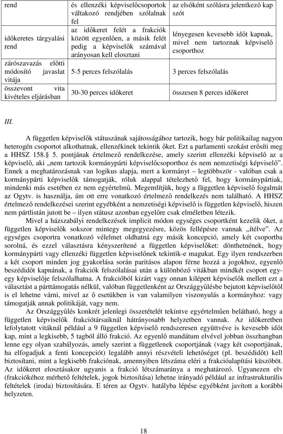 csoporthoz 5-5 perces felszólalás 3 perces felszólalás 30-30 perces időkeret összesen 8 perces időkeret III.