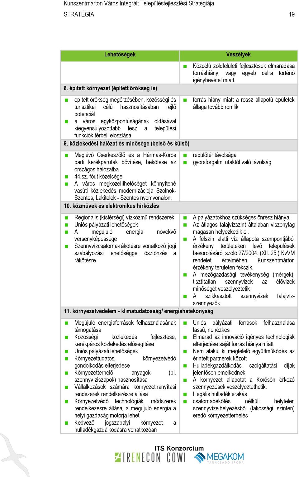 települési funkciók térbeli eloszlása 9. közlekedési hálózat és minősége (belső és külső) Meglévő Cserkeszőlő és a Hármas-Körös parti kerékpárutak bővítése, bekötése az országos hálózatba 44.sz. főút közelsége A város megközelíthetőséget könnyítené vasúti közlekedés modernizációja Szolnok- Szentes, Lakitelek - Szentes nyomvonalon.