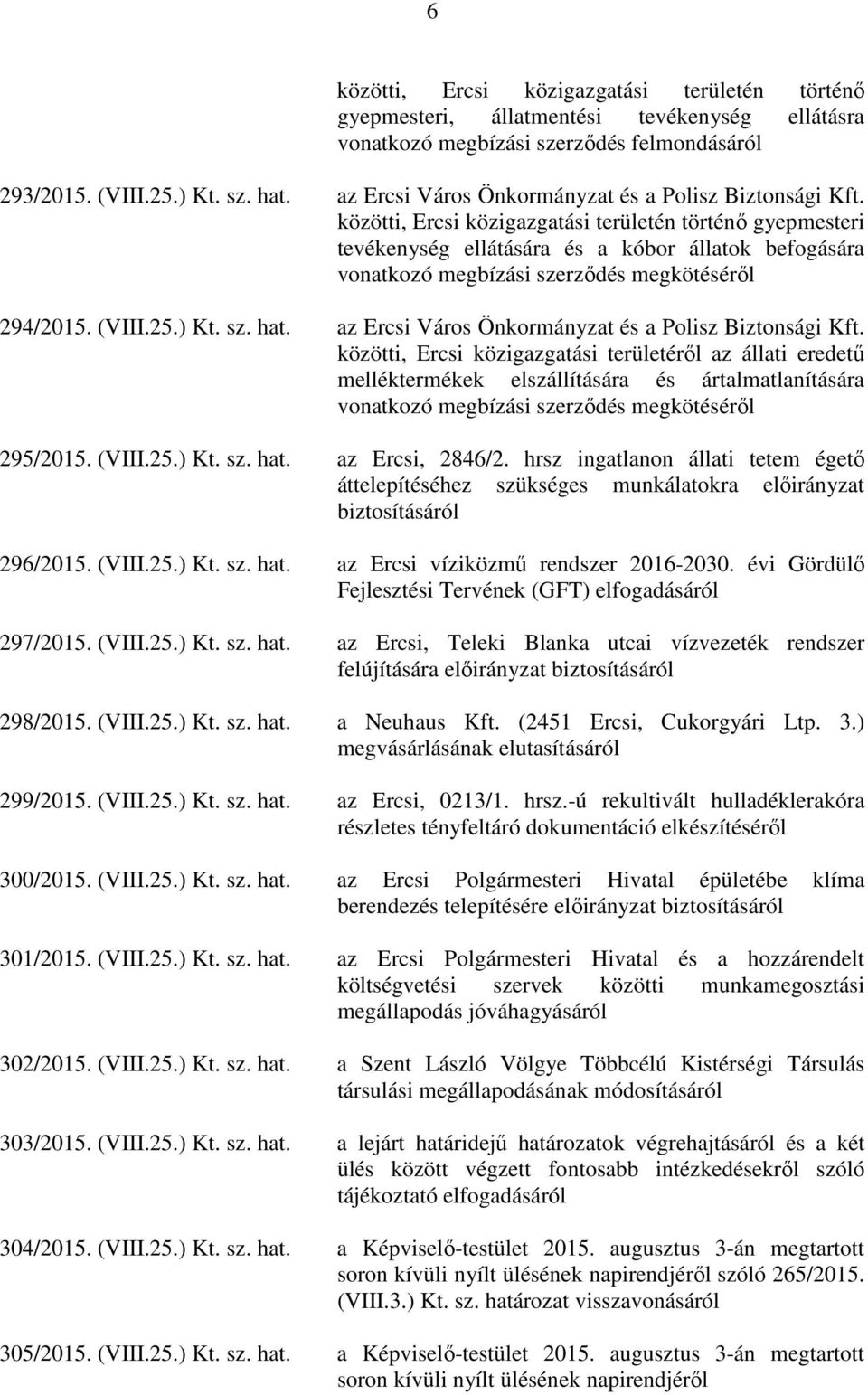 közötti, Ercsi közigazgatási területén történő gyepmesteri tevékenység ellátására és a kóbor állatok befogására vonatkozó megbízási szerződés megkötéséről 294/2015. (VIII.25.) Kt. sz. hat.