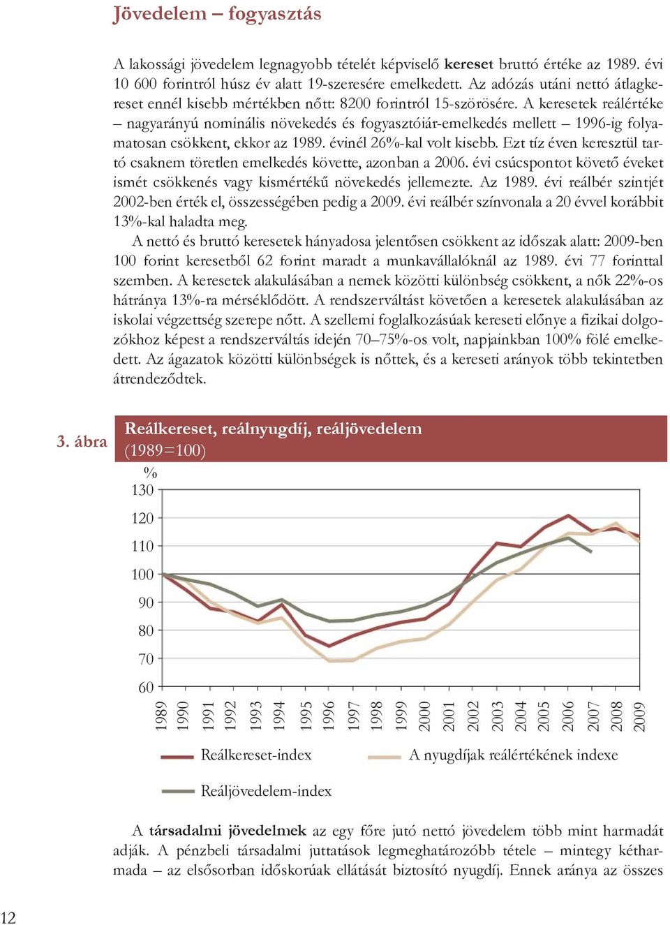 A keresetek reálértéke nagyarányú nominális növekedés és fogyasztóiár-emelkedés mellett 1996-ig folyamatosan csökkent, ekkor az 1989. évinél 26%-kal volt kisebb.