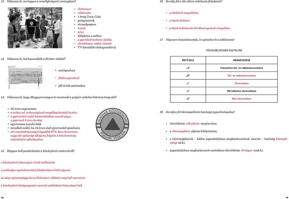 a tűzkárok megelőzése a tüzek eloltása a tüzek keletkezési körülményeinek vizsgálata Végezzen kutatómunkát, és egészítse ki a táblázatot! Tűzveszélyességi osztályok 13.