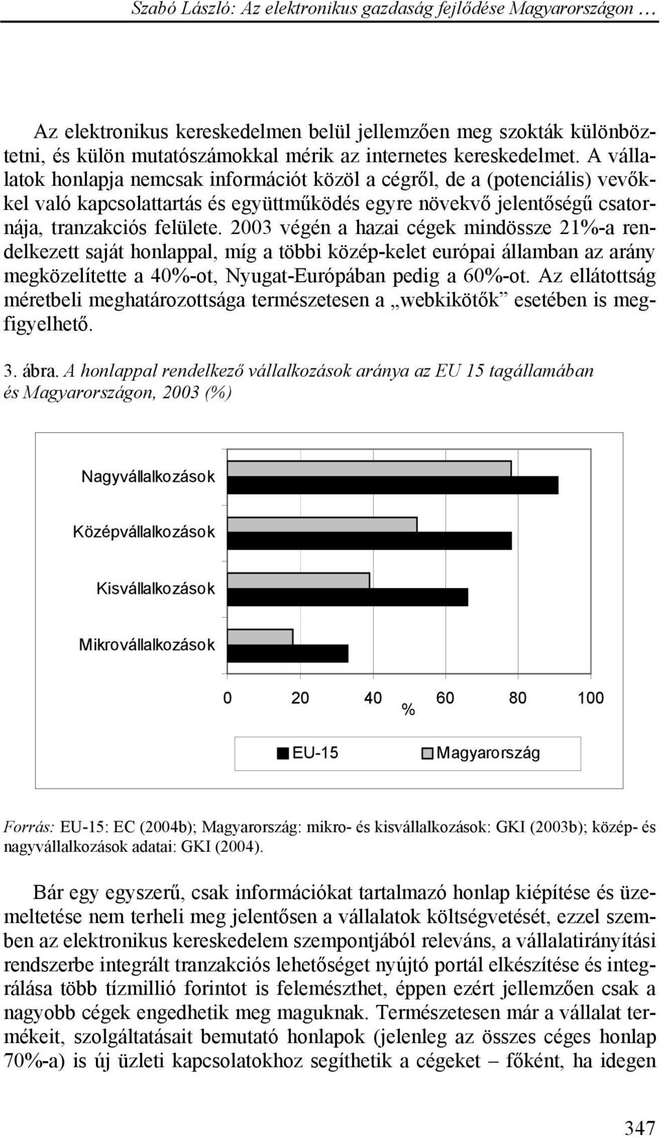 2003 végén a hazai cégek mindössze 21%-a rendelkezett saját honlappal, míg a többi közép-kelet európai államban az arány megközelítette a 40%-ot, Nyugat-Európában pedig a 60%-ot.