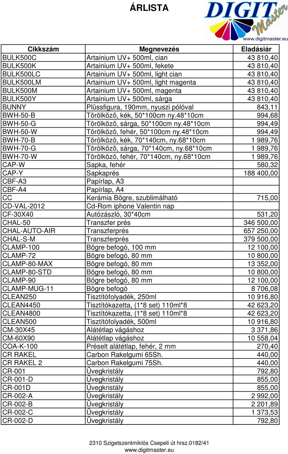 48*10cm 994,68 BWH-50-G Törölköző, sárga, 50*100cm ny.48*10cm 994,49 BWH-50-W Törölköző, fehér, 50*100cm ny.48*10cm 994,49 BWH-70-B Törölköző, kék, 70*140cm, ny.