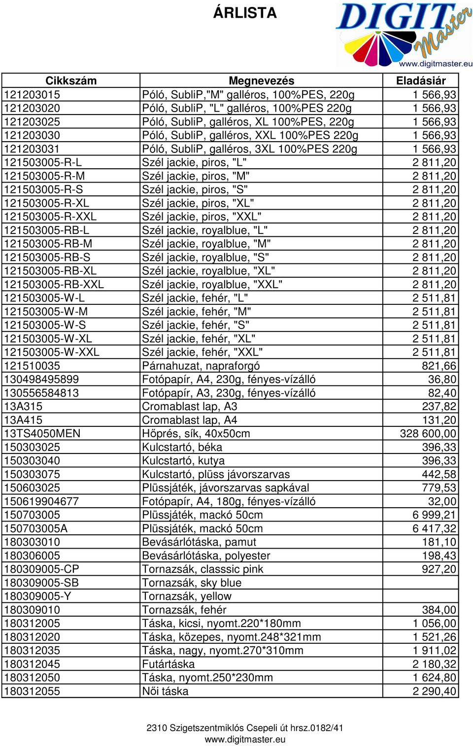 121503005-R-S Szél jackie, piros, "S" 2 811,20 121503005-R-XL Szél jackie, piros, "XL" 2 811,20 121503005-R-XXL Szél jackie, piros, "XXL" 2 811,20 121503005-RB-L Szél jackie, royalblue, "L" 2 811,20