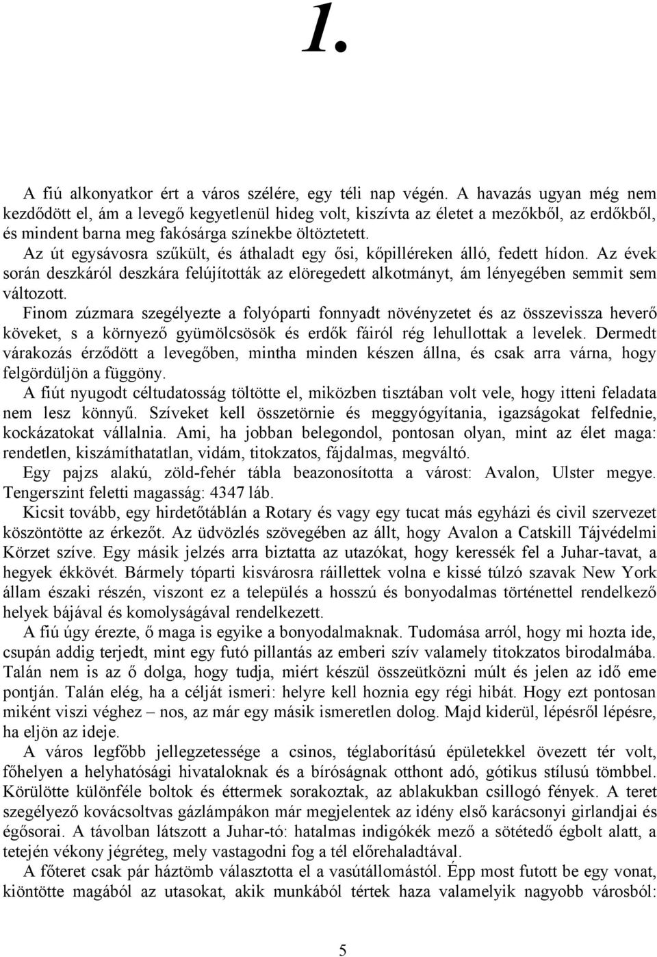 Az út egysávosra szűkült, és áthaladt egy ősi, kőpilléreken álló, fedett hídon. Az évek során deszkáról deszkára felújították az elöregedett alkotmányt, ám lényegében semmit sem változott.