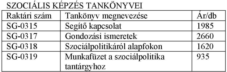 Gondozási ismeretek 2660 SG-0318 Szociálpolitikáról