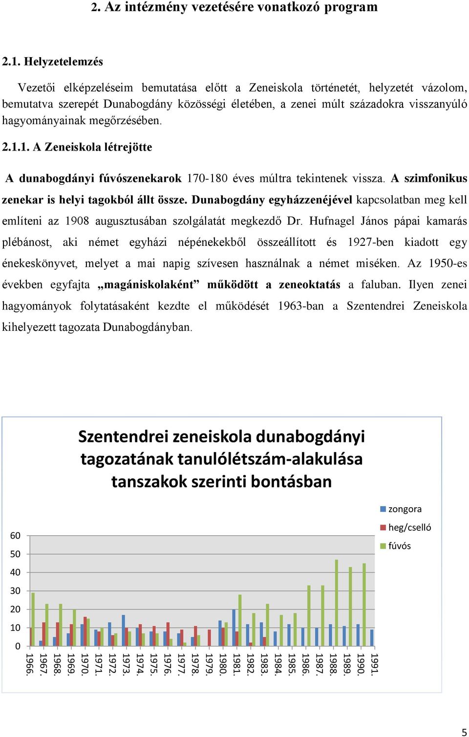 megőrzésében. 2.1.1. A Zeneiskola létrejötte A dunabogdányi fúvószenekarok 170-180 éves múltra tekintenek vissza. A szimfonikus zenekar is helyi tagokból állt össze.