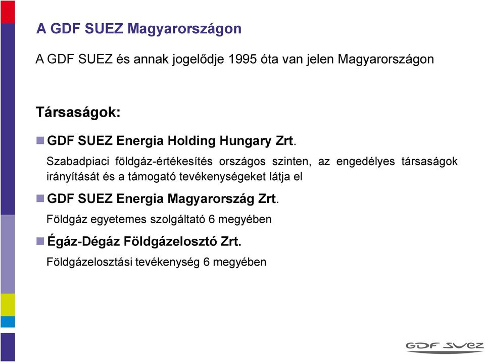 Szabadpiaci földgáz-értékesítés országos szinten, az engedélyes társaságok irányítását és a támogató