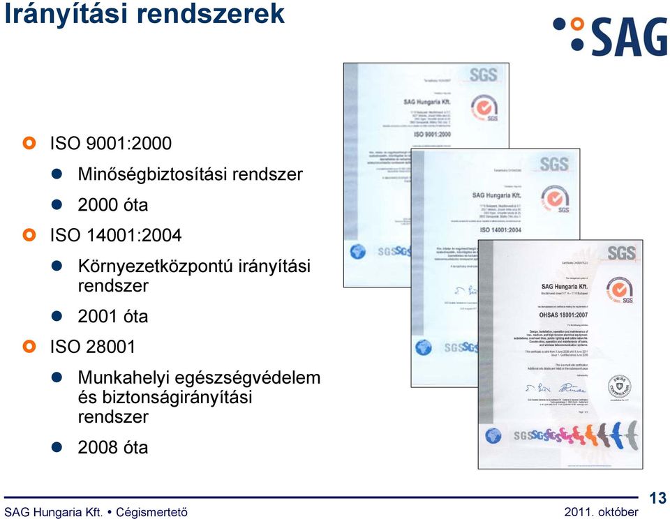 Környezetközpontú irányítási rendszer 2001 óta ISO