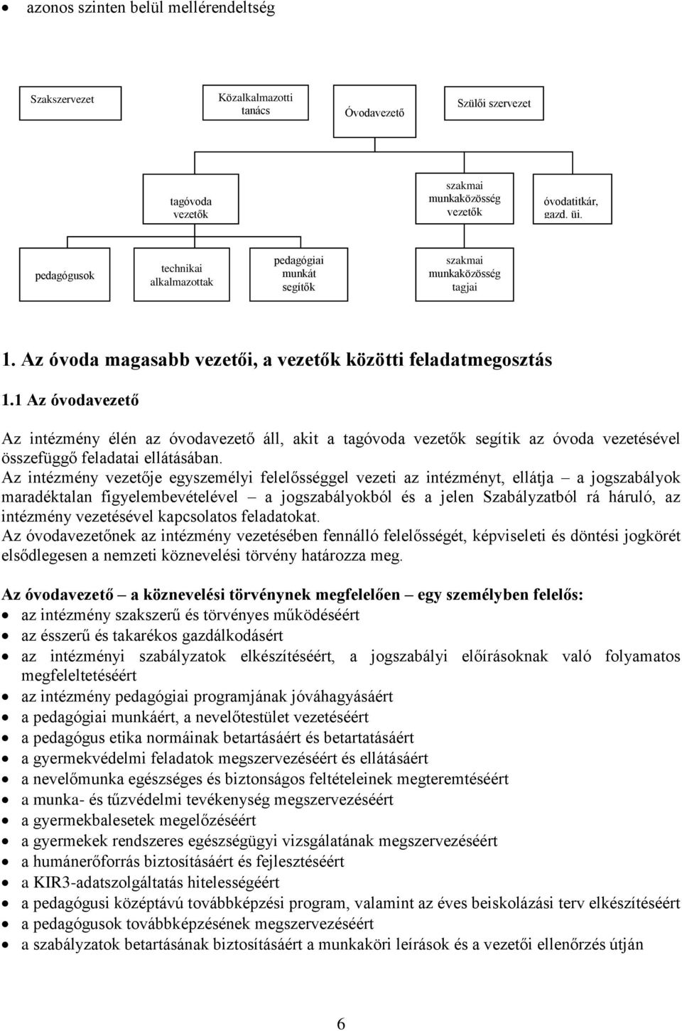 1 Az óvodavezető Az intézmény élén az óvodavezető áll, akit a tagóvoda vezetők segítik az óvoda vezetésével összefüggő feladatai ellátásában.