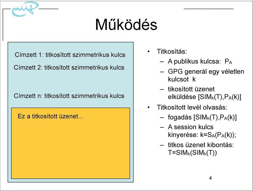 .. Titkosítás: A publikus kulcsa: PA GPG generál egy véletlen kulcsot k tikosított üzenet elküldése