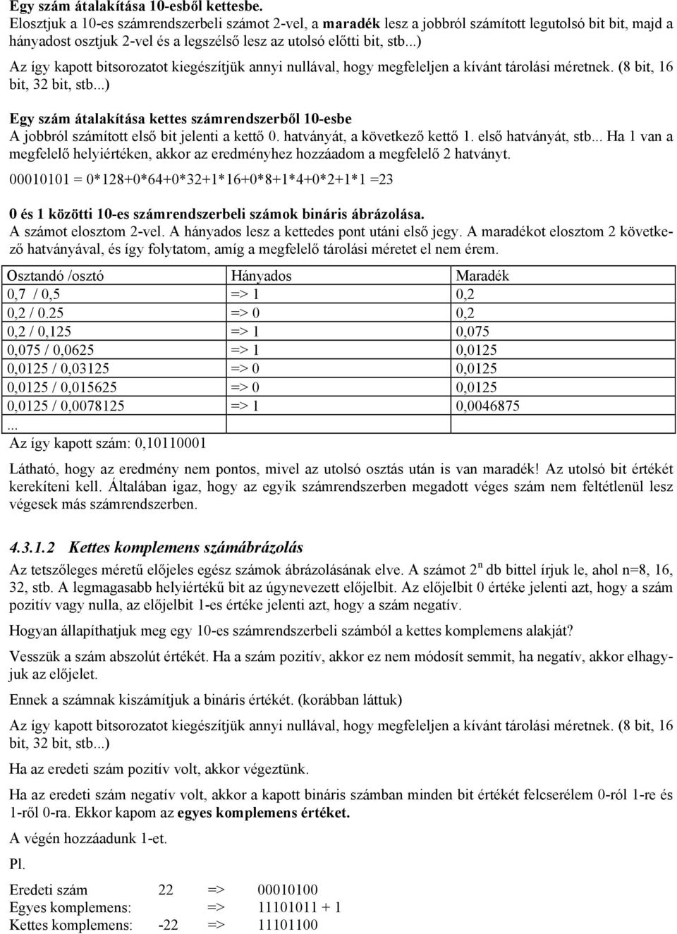 ..) Az így kapott bitsorozatot kiegészítjük annyi nullával, hogy megfeleljen a kívánt tárolási méretnek. (8 bit, 16 bit, 32 bit, stb.