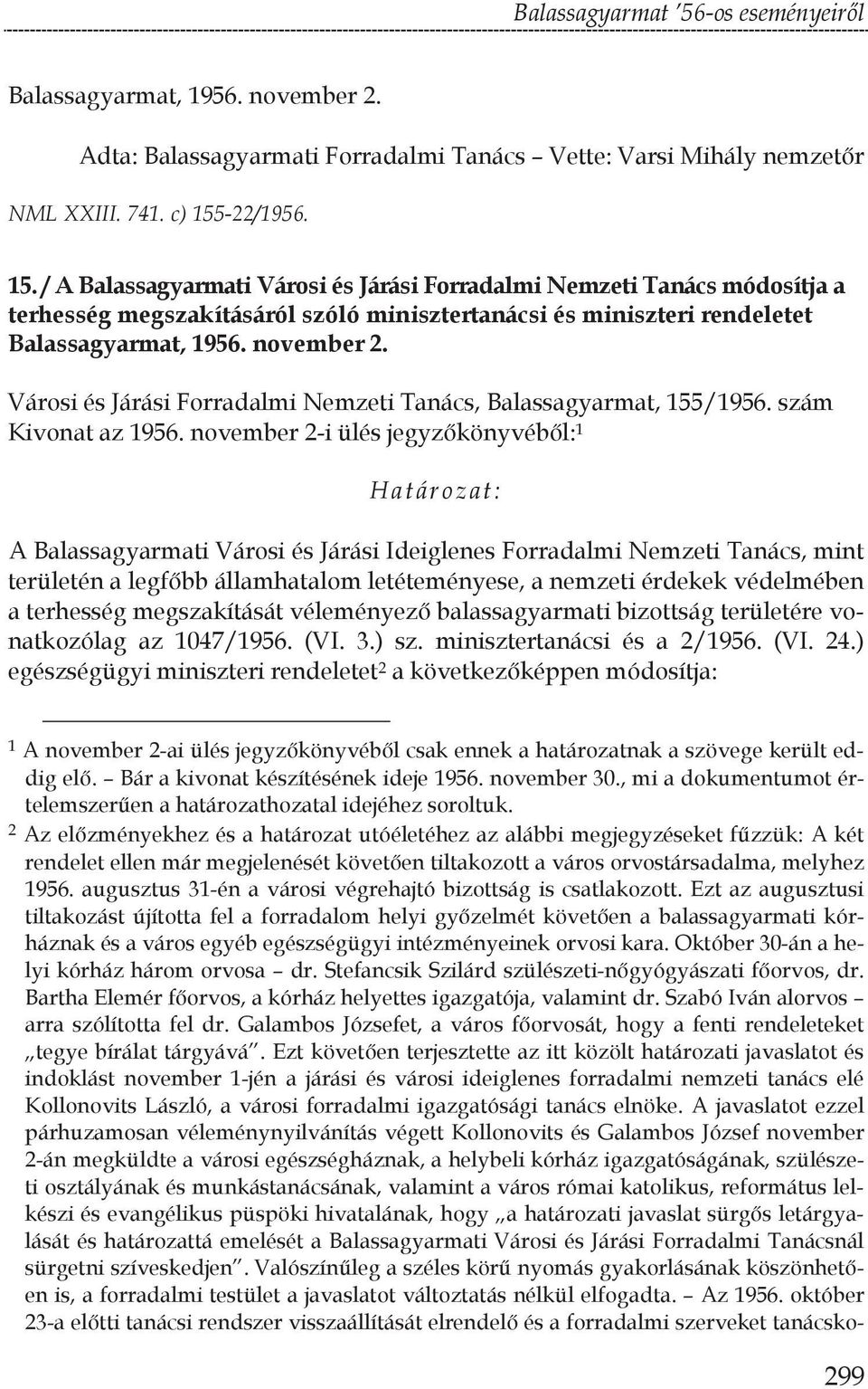 Városi és Járási Forradalmi Nemzeti Tanács, Balassagyarmat, 155/1956. szám Kivonat az 1956.