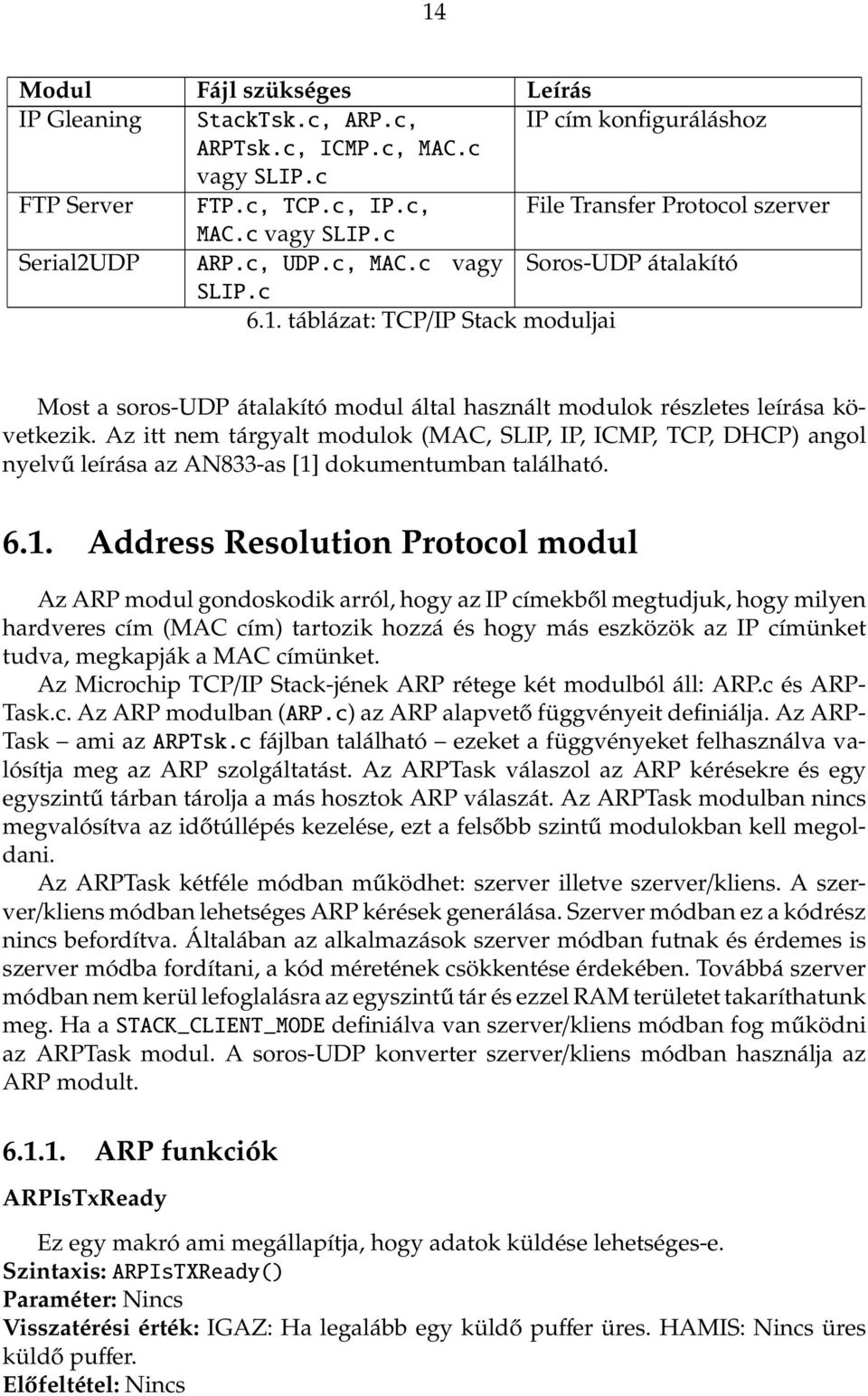 Az itt nem tárgyalt modulok (MAC, SLIP, IP, ICMP, TCP, DHCP) angol nyelvű leírása az AN833-as [1]