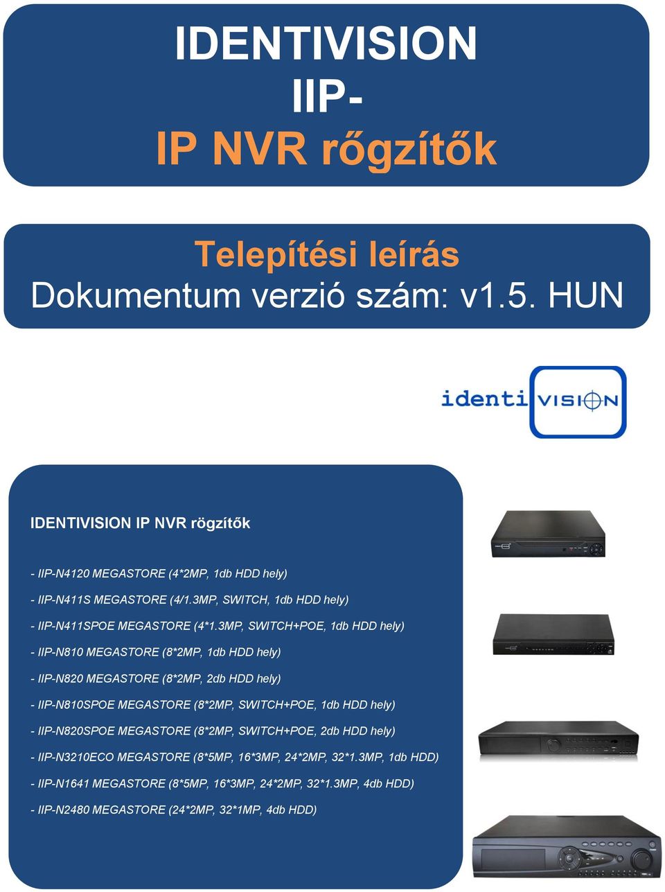 3MP, SWITCH+POE, 1db HDD hely) - IIP-N810 MEGASTORE (8*2MP, 1db HDD hely) - IIP-N820 MEGASTORE (8*2MP, 2db HDD hely) - IIP-N810SPOE MEGASTORE (8*2MP, SWITCH+POE,