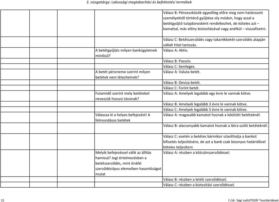 Futamidő szerint mely betéteket nevezzük hosszú távúnak? Válassza ki a helyes befejezést! A felmondásos betétek Válasz C: Betétszerződés vagy takarékbetét-szerződés alapján vállalt hitel tartozás.