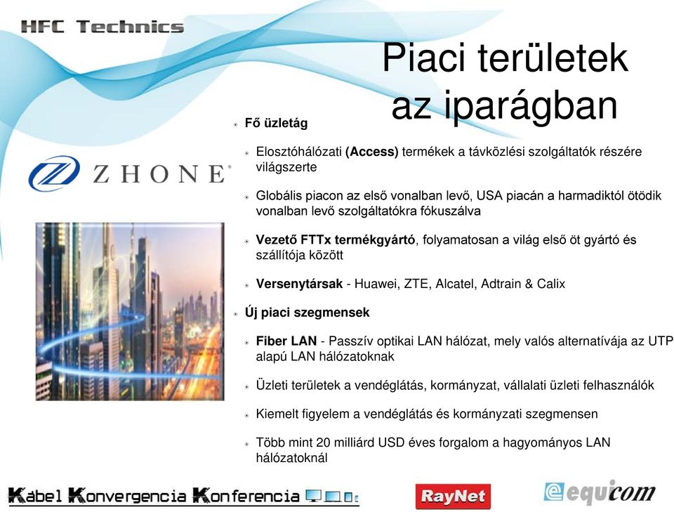 Alcatel, Adtrain & Calix Új piaci szegmensek Fiber LAN - Passzív optikai LAN hálózat, mely valós alternatívája az UTP alapú LAN hálózatoknak Üzleti területek a