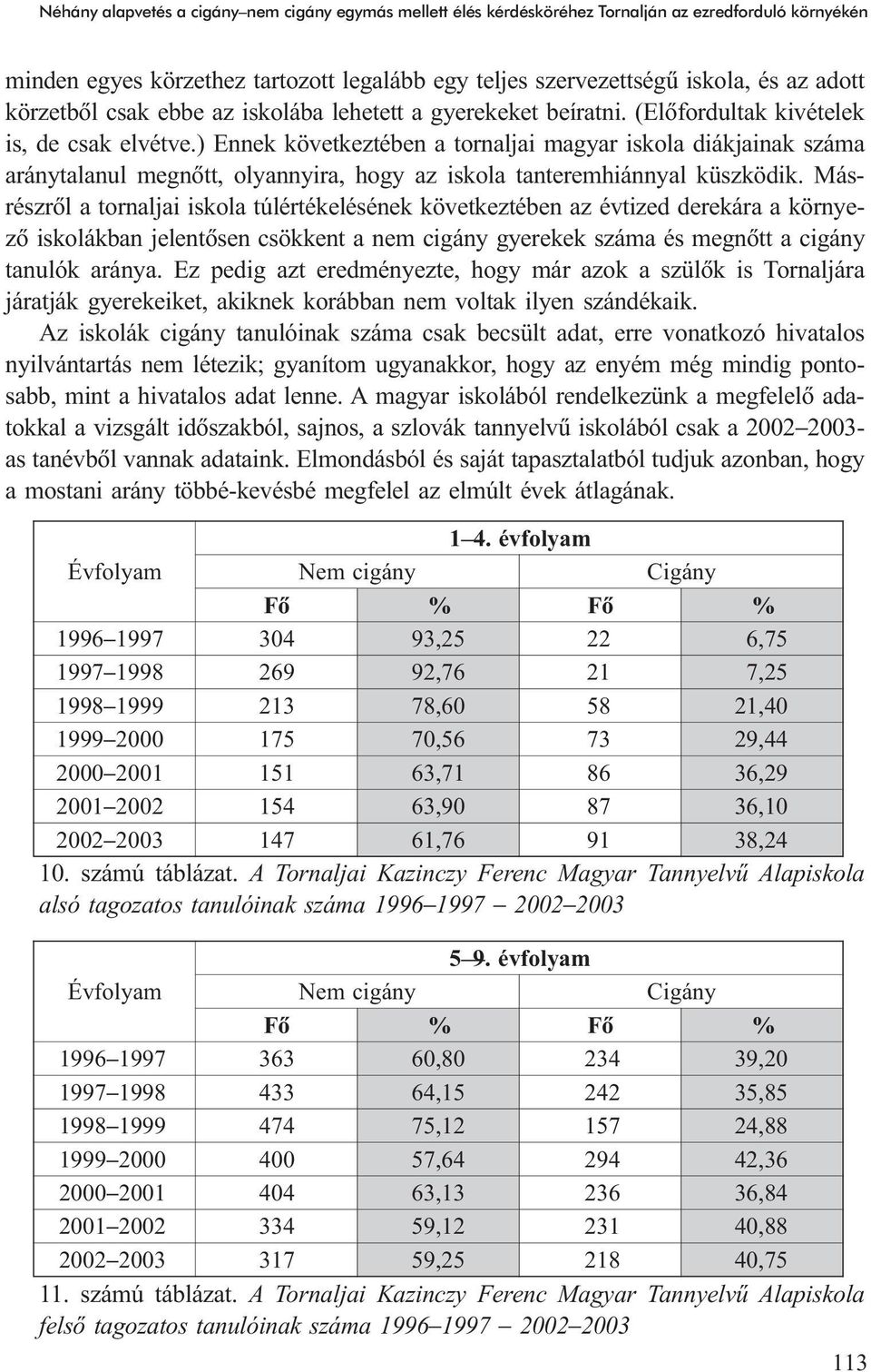 ) Ennek következtében a tornaljai magyar iskola diákjainak száma aránytalanul megnõtt, olyannyira, hogy az iskola tanteremhiánnyal küszködik.