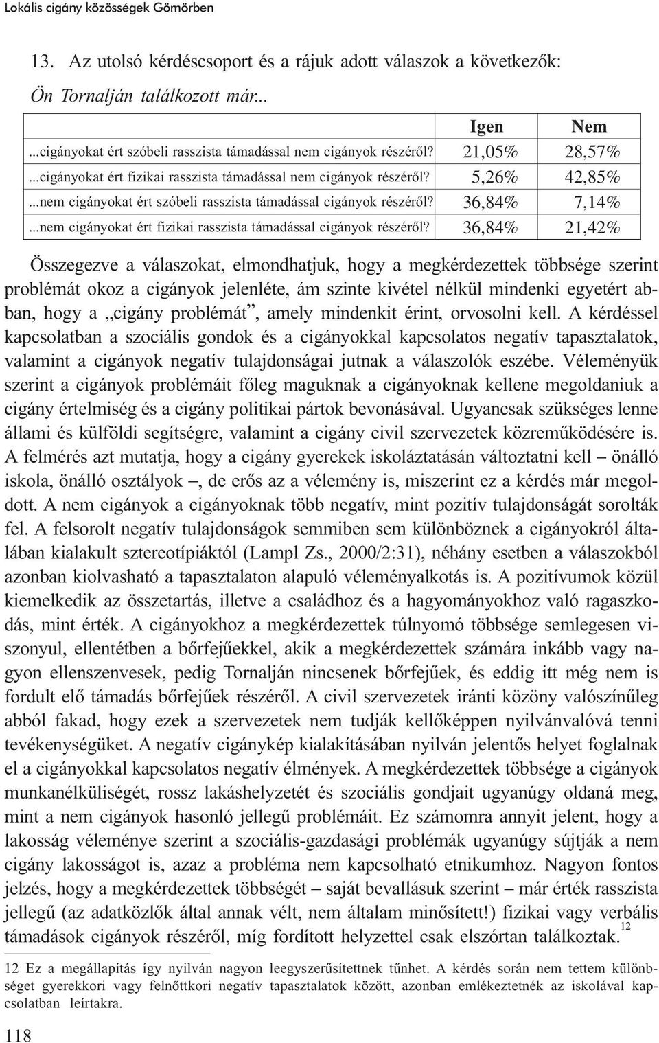 ...nem cigányokat ért szóbeli rasszista támadással cigányok részérõl?...nem cigányokat ért fizikai rasszista támadással cigányok részérõl?