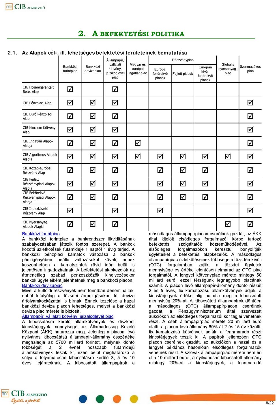 Algoritmus ok ja Középeurópai Részvény Fejlett ok ja Feltörekvő ok ja Bankközi forintpiac Bankközi devizapiac Állampapír, vállalati kötvény, jelzáloglevél piac Magyar és európai ingatlanpiac