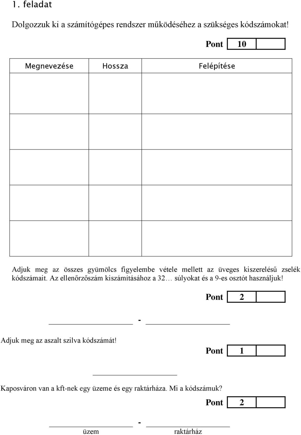 kiszerelésű zselék kódszámait. Az ellenőrzőszám kiszámításához a 32 súlyokat és a 9-es osztót használjuk!