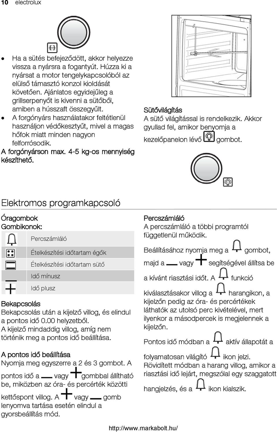 A forgónyárs használatakor feltétlenül használjon védőkesztyűt, mivel a magas hőfok miatt minden nagyon felforrósodik. A forgónyárson max. 45 kgos mennyiség készíthető.