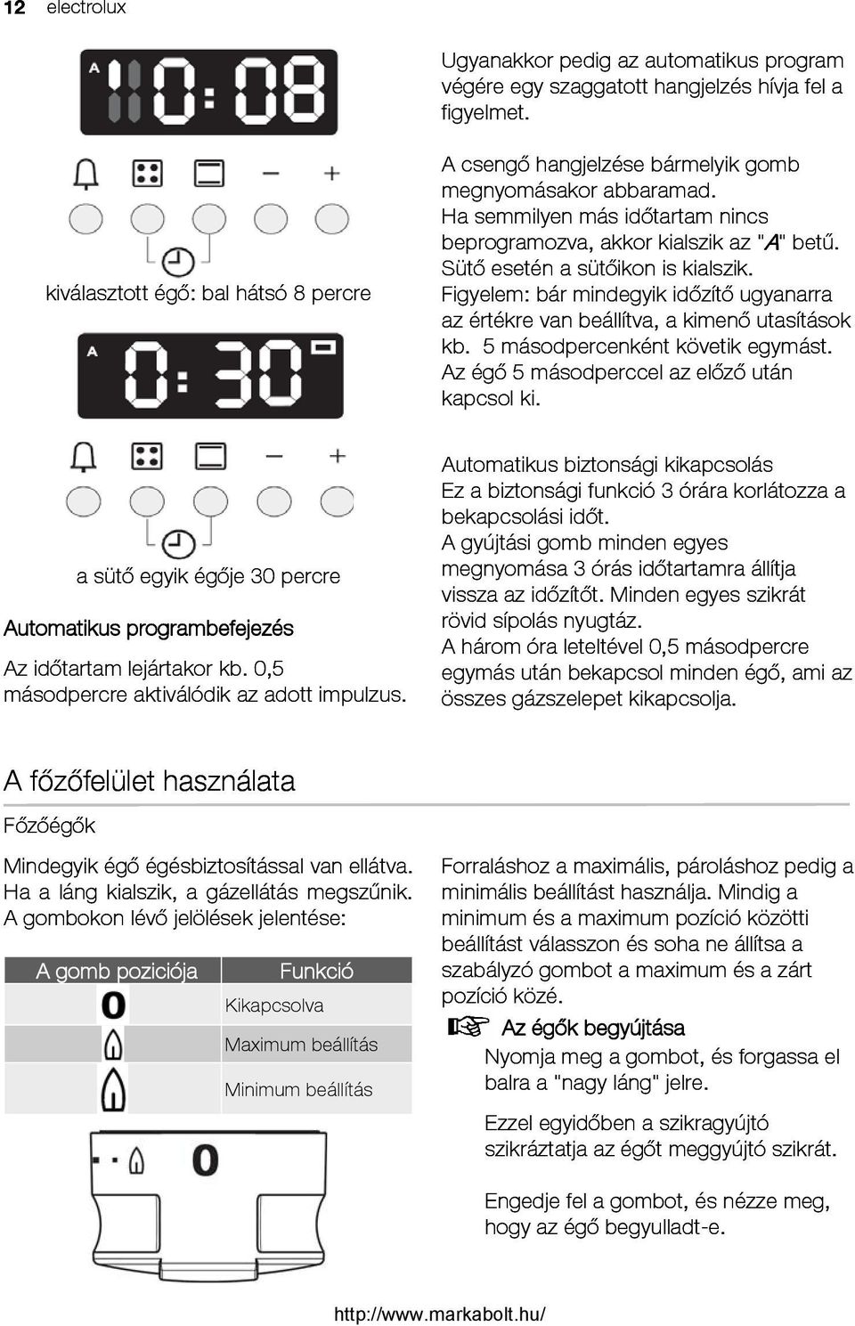 Sütő esetén a sütőikon is kialszik. Figyelem: bár mindegyik időzítő ugyanarra az értékre van beállítva, a kimenő utasítások kb. 5 másodpercenként követik egymást.