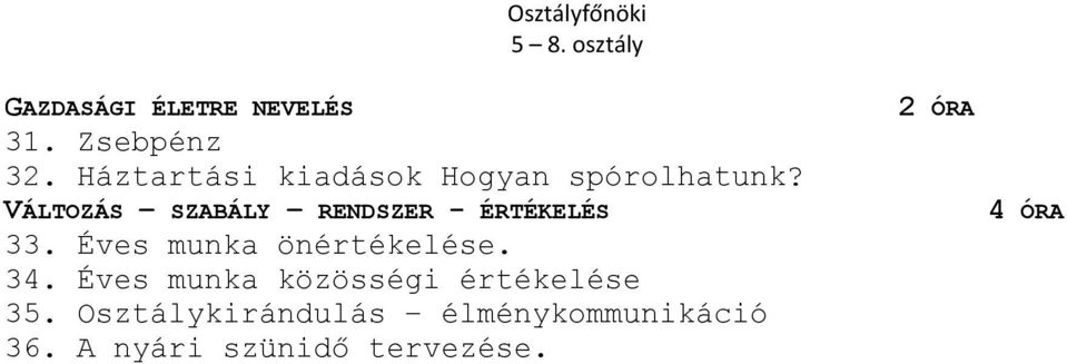 VÁLTOZÁS SZABÁLY RENDSZER - ÉRTÉKELÉS 33. Éves munka önértékelése. 34.