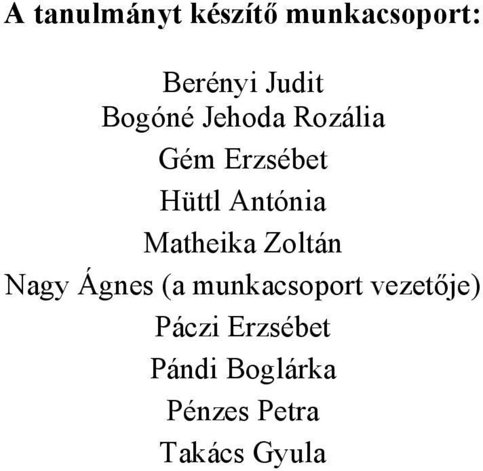 Matheika Zoltán Nagy Ágnes (a munkacsoport