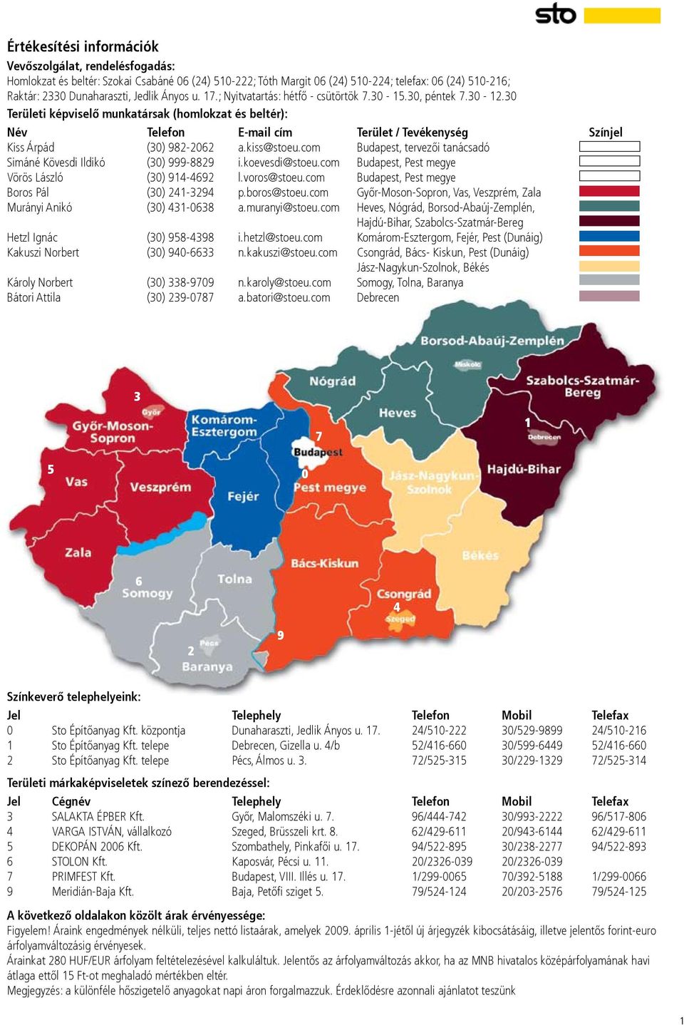 30 Területi képviselő munkatársak (homlokzat és beltér): Név Telefon E-mail cím Terület / Tevékenység Színjel Kiss Árpád (30) 982-2062 a.kiss@stoeu.
