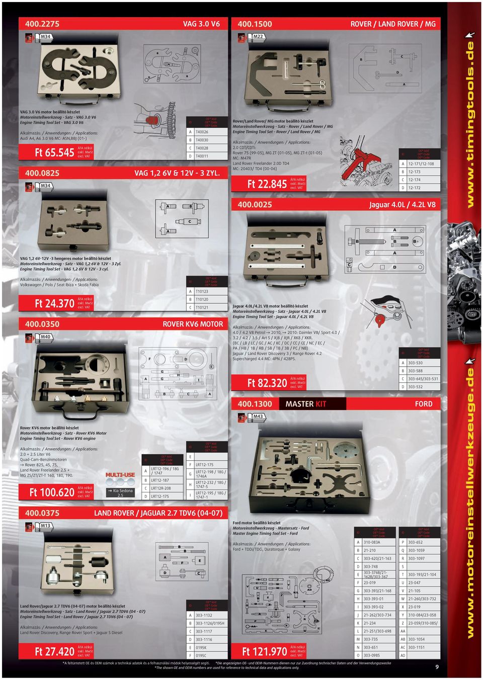 Rover/Land Rover/ M motor beállító készlet Motoreinstellwerkzeug - Satz - Rover / Land Rover / M ngine Timing Tool Set - Rover / Land Rover / M 2.