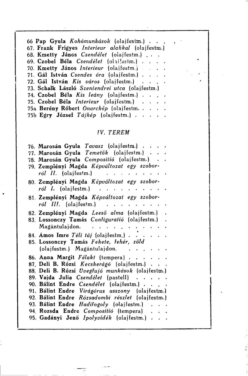 Marosán Gyula Tavasz.... 77. Marosán Gyula Temetők... 78. Marosán Gyula Compositio.. 79. Zemplényí Magda Képváltozat egy szoborról II. 80. Zemplényi Magda Képváltozat egy szoborról I. 81.