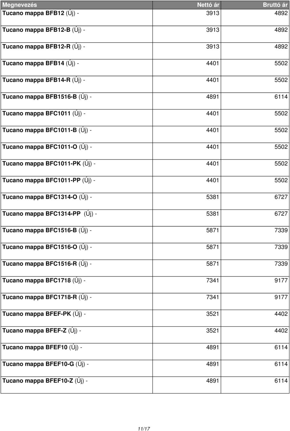 BFC1011-PP (Új) - 4401 5502 Tucano mappa BFC1314-O (Új) - 5381 6727 Tucano mappa BFC1314-PP (Új) - 5381 6727 Tucano mappa BFC1516-B (Új) - 5871 7339 Tucano mappa BFC1516-O (Új) - 5871 7339 Tucano