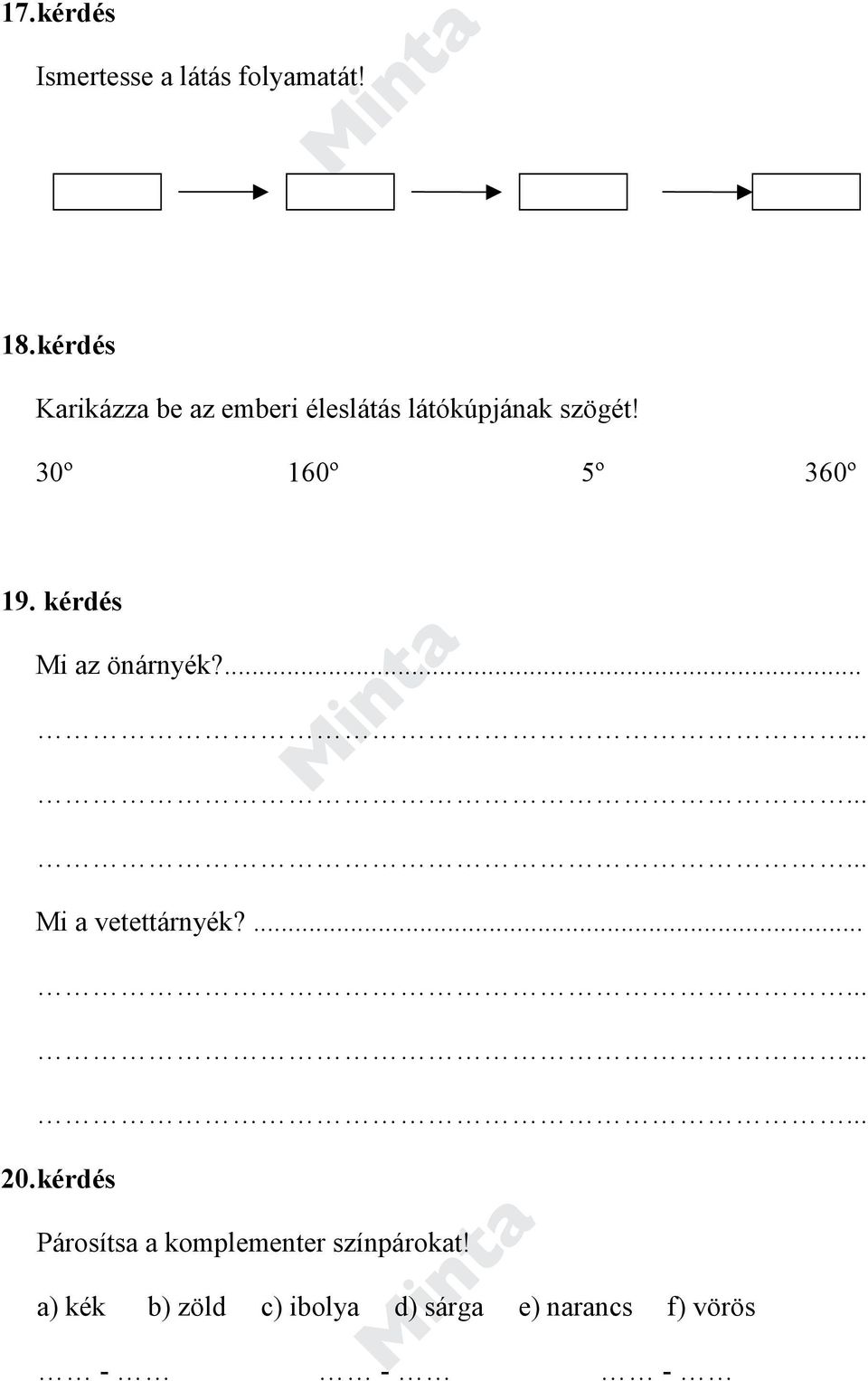 30º 160º 5º 360º 19. kérdés Mi az önárnyék?... Mi a vetettárnyék?... 20.